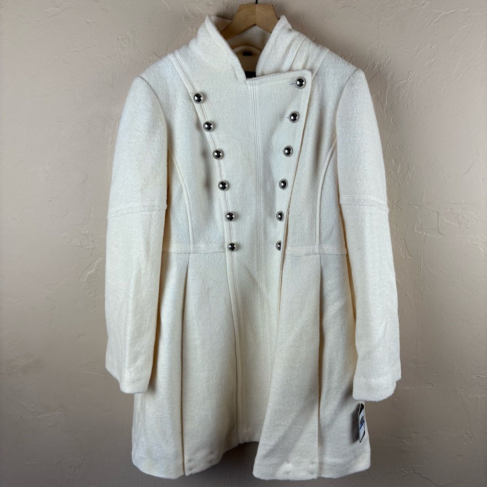 NWT $275 Guess Elegant Cream Double-Breasted Women's Coat Military Long XL